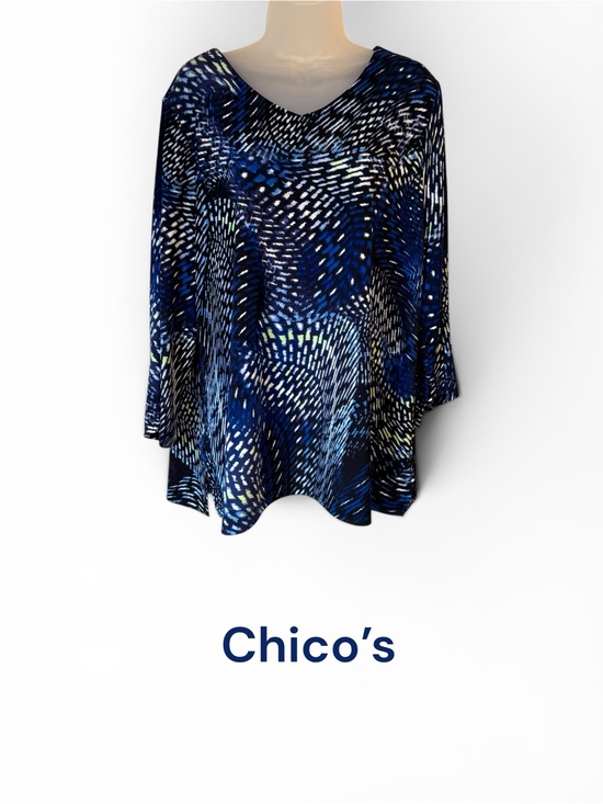 Chico's Tops - Chico's Easywear Navy Abstract Print  V-NeckTop    1X    #N